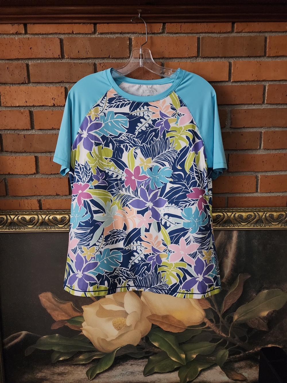 Reel Legends Blue Raglan Floral Swim Tee - Multi Floral Print XL
